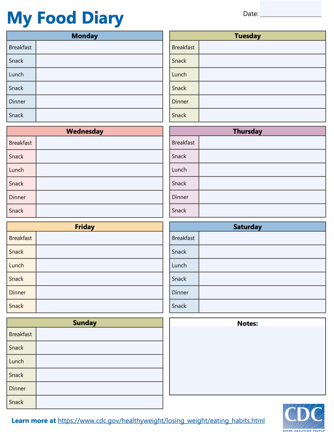 Food Diary Template With Calorie Counter